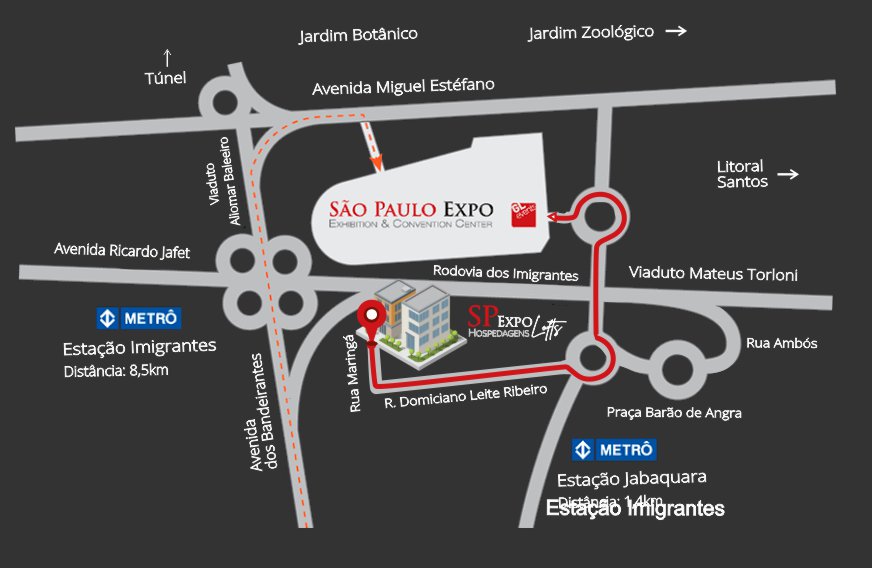 Hospedagem Próximo a São Paulo Expo mapa rodape